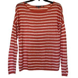 VINCE woman's size small S linen striped orange pullover lightweight sweater